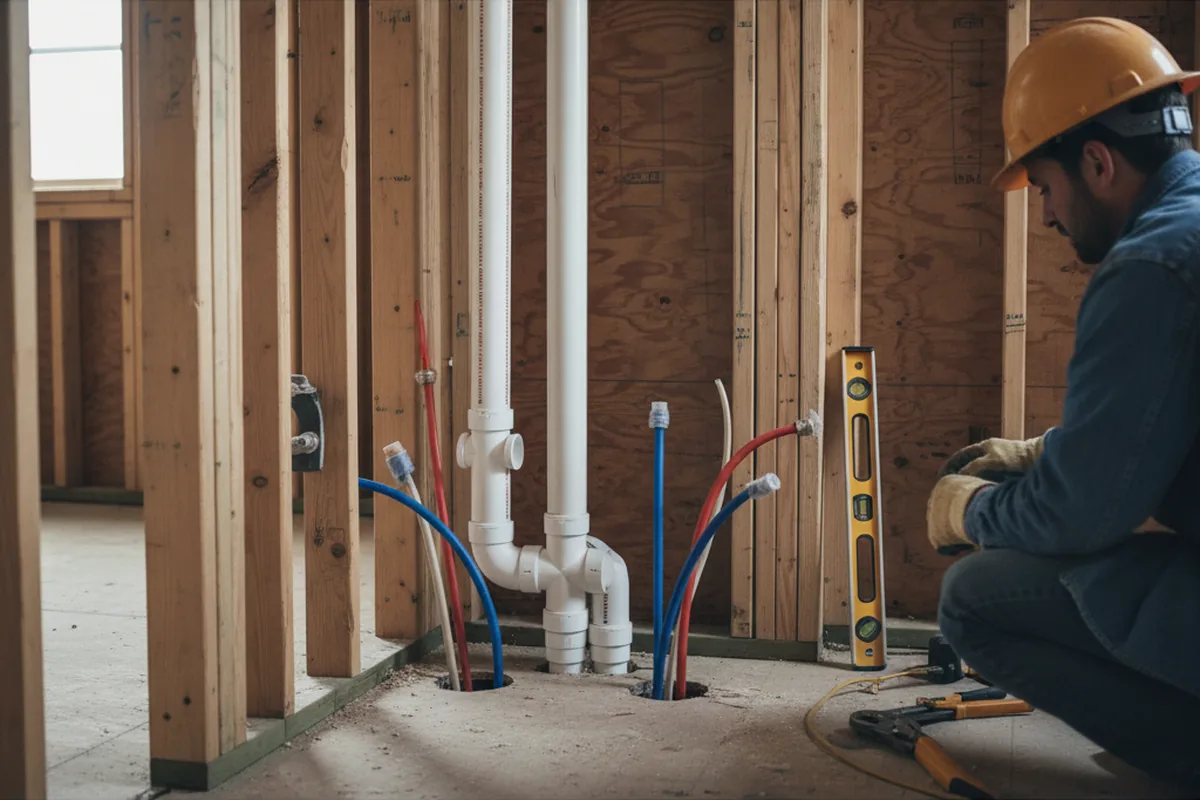 Drain and supply rough-in during Drain Cleaning in Spottsville